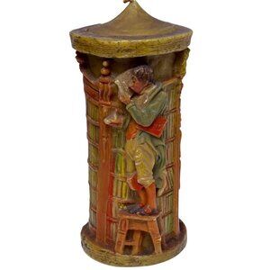 Johann Gunter Eternity Candle 9" Library Scholar Scene Vintage German Collectibl